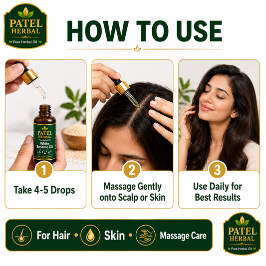 White Sesame Oil – 100% Pure Cold-Pressed Herbal Oil for Hair, Skin & Massage | 30ml