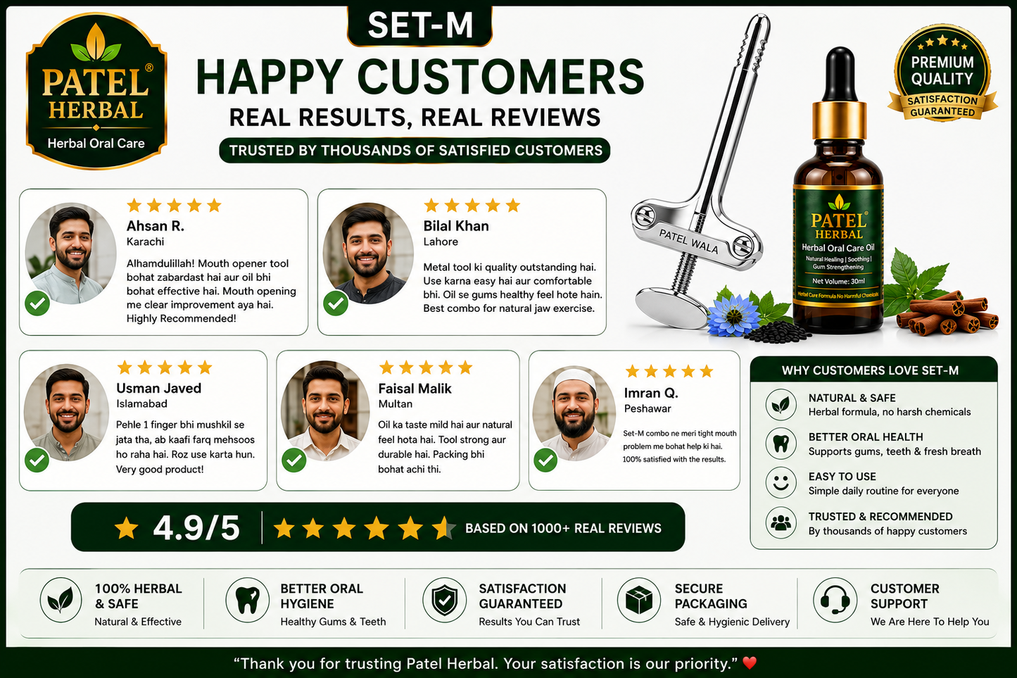 Metal Mouth Opener Tool + Herbal Oral Care Oil Combo | Jaw Exercise Kit (Set-M)