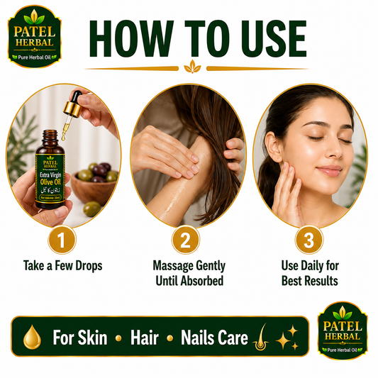 Extra Virgin Olive Oil – 100% Pure Herbal Oil for Skin Hydration, Hair & Anti-Aging | 30ml