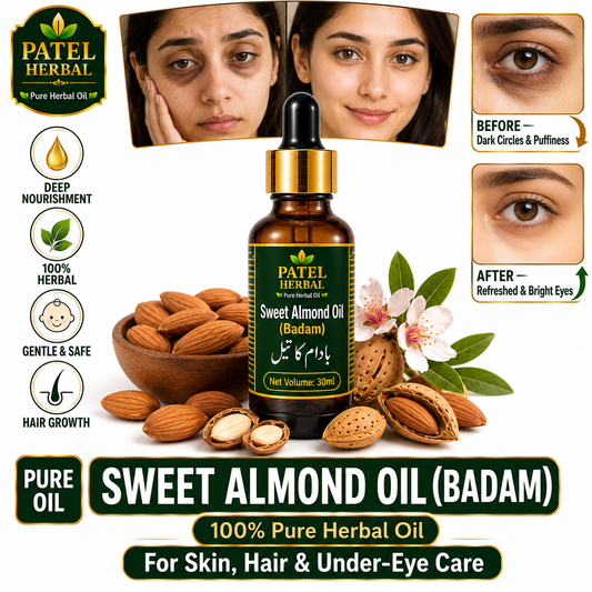 Sweet Almond Oil (Badam Oil) – 100% Pure Herbal Oil for Skin, Hair & Under-Eye Care | 30ml