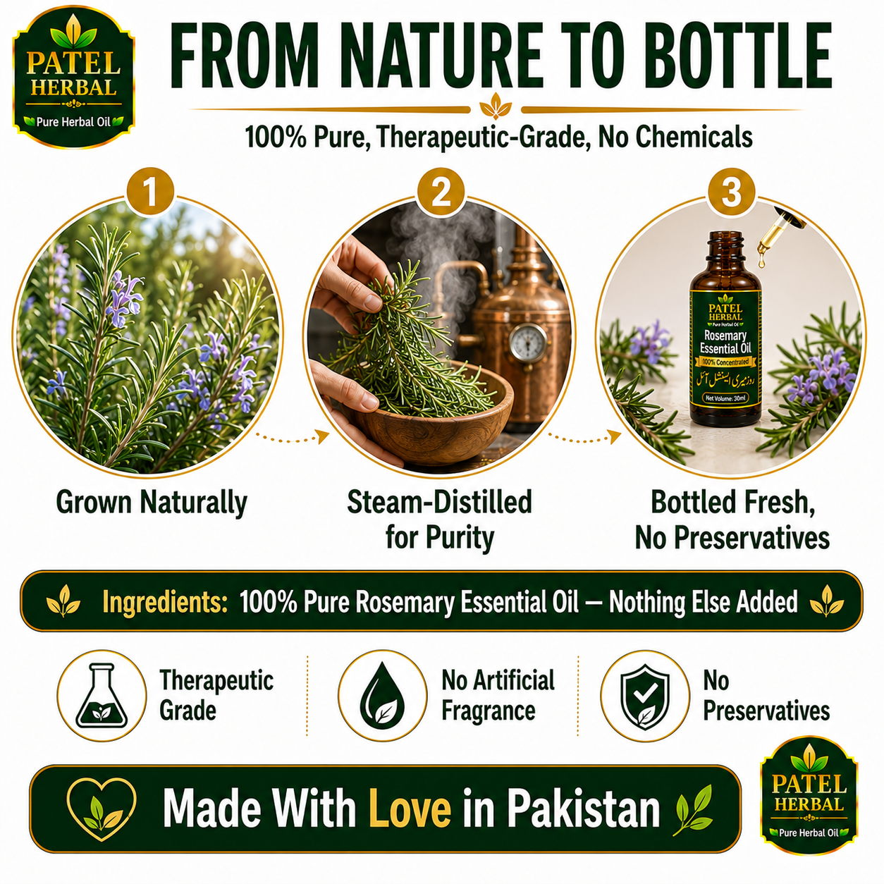 Rosemary Essential Oil – 100% Pure Concentrated Therapeutic-Grade Oil for Hair Growth & Aromatherapy | 30ml