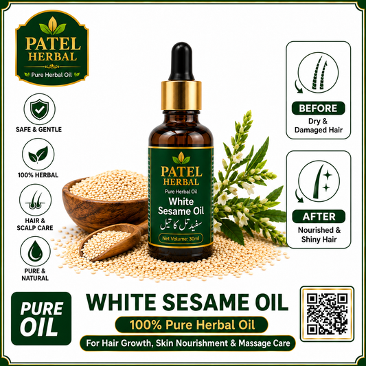 White Sesame Oil – 100% Pure Cold-Pressed Herbal Oil for Hair, Skin & Massage | 30ml