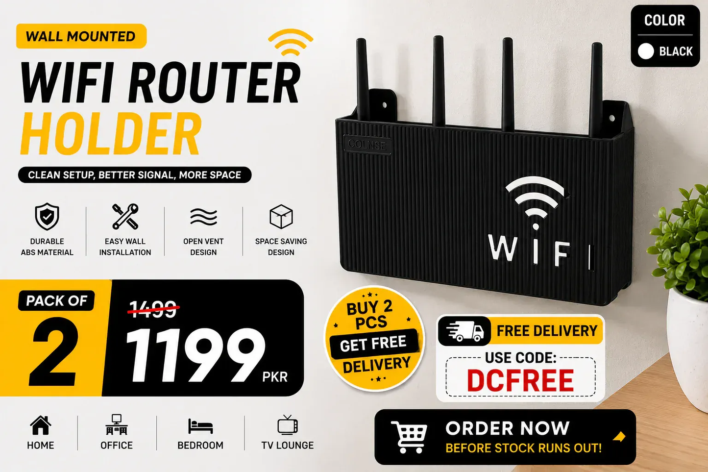 WiFi Router Holder Wall Mount | Single & Pack of 2 | White & Black Colors
