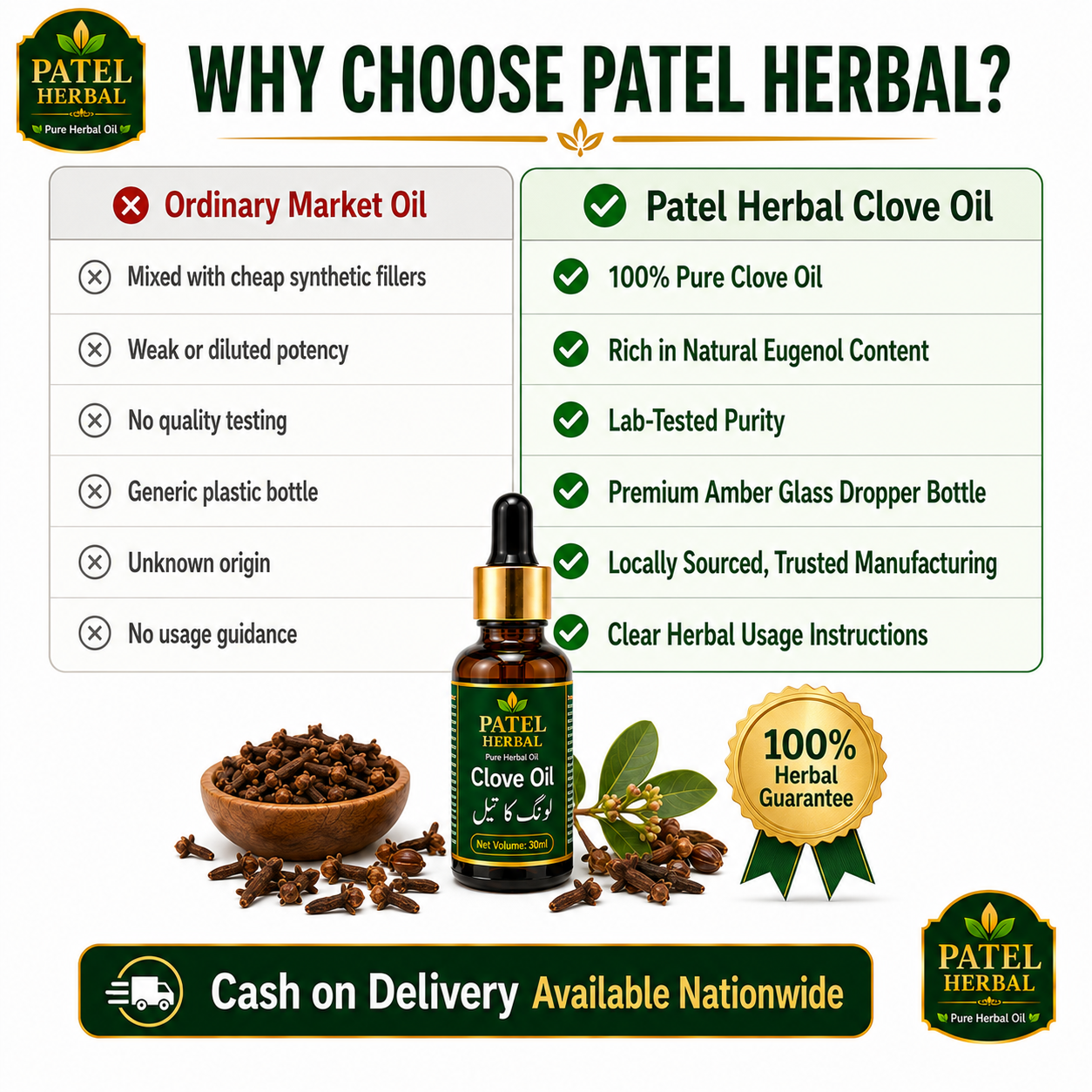 Clove Oil – 100% Pure Herbal Essential Oil for Toothache, Dental Care & Hair | 30ml