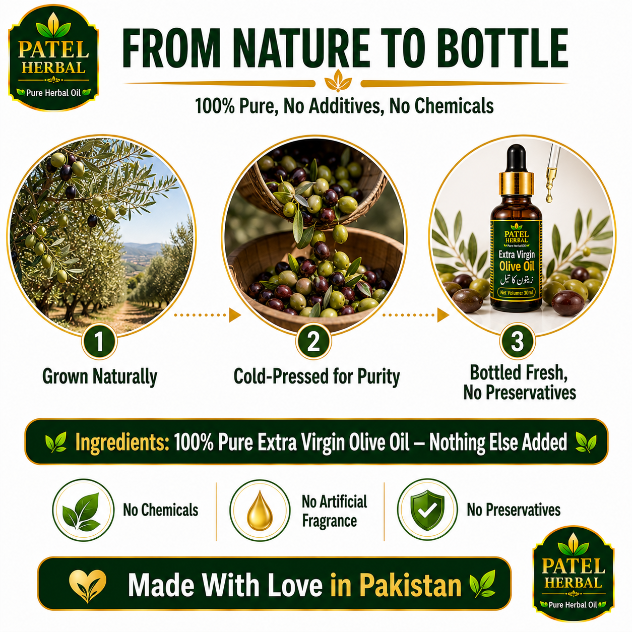 Extra Virgin Olive Oil – 100% Pure Herbal Oil for Skin Hydration, Hair & Anti-Aging | 30ml