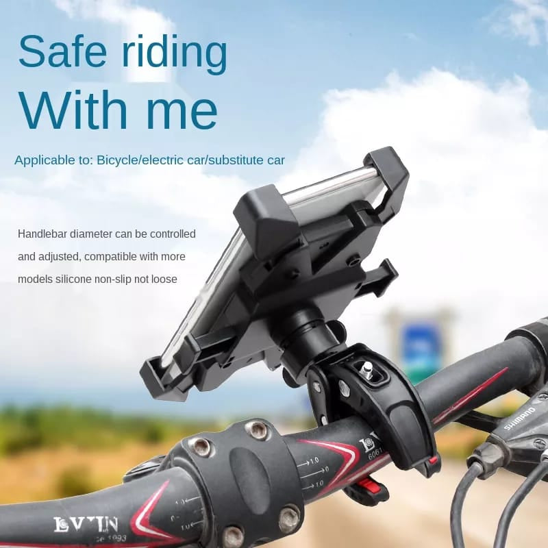 🔥 PROMO: 360° Rotatable Adjustable One-Touch Phone Holder for Bicycle & Motorcycle Handlebar - Universal Non-Slip Clamp with Safety Lock